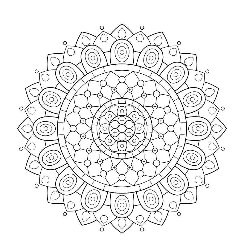 Coloring page: a mandala built from a ring of fusion magnets